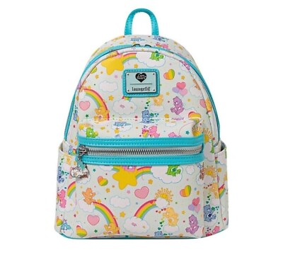 #ad Loungefly Care Bears Mini Backpack 40th Anniversary All Over Pattern Bag $61.95