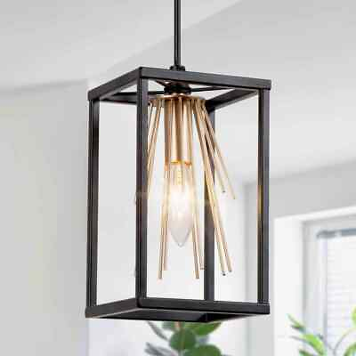 #ad Uolfin Modern Cage Dining Room Pendant Light 1 Light Black and Brass Lantern $99.95