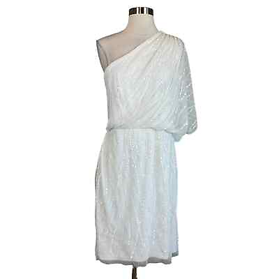 #ad Adrianna Papell Women#x27;s Cocktail Dress Size 12 White Beaded One Shoulder Sheath $69.99