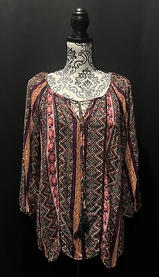 #ad Cato Woman Colorful Multipattern 3 4 Sleeve Blouse Size 10 20W $14.00