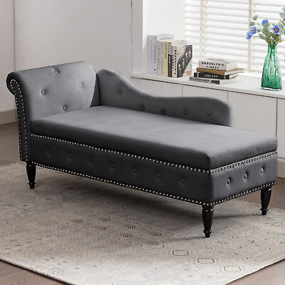 #ad 60quot;L Velvet Chaise Lounge Chair Indoor Upholstered Chaise Lounge with Storage $249.99