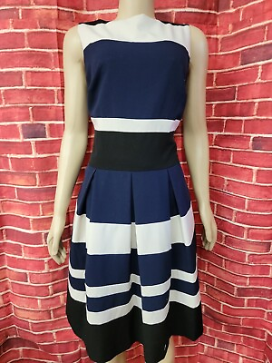#ad Ralph Lauren Designer Size 12 Pleated Colorblock Women#x27;s Dress #F $79.10