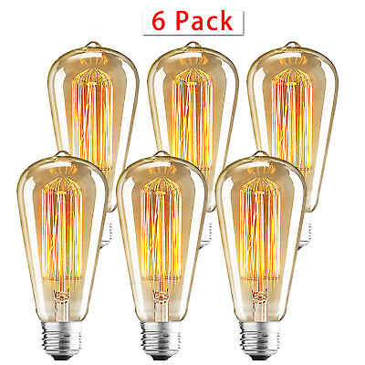 #ad 4W 60W Edison Light Bulb ST64 A19 E26 Edison Filament Dimmable Lamp 110V 6Pcs $7.99