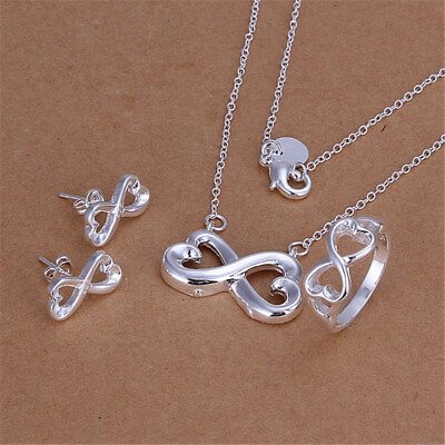 #ad 925 silver women Charm solid Pretty wedding Ring Earring necklace jewelry cute $2.68