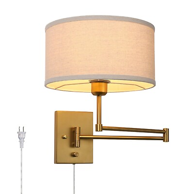 #ad Vintage Fabric Plug in Cord Wall Sconce Indoor Swing Arm Wall Mounted Lamp w... $172.58