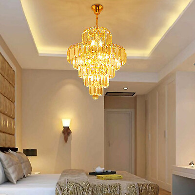 #ad Luxury Chandelier Raindrop Crystal Light Hallway Ceiling Lamp Pendant Lamp Gold $49.41