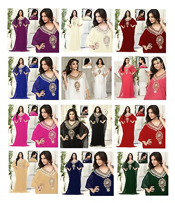 #ad Wedding Women#x27;s Kaftan Dubai Caftan Farasha Long Maxi Dress Gown Top FREE SIZE $52.99