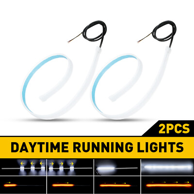 #ad 2x 60CM LED DRL Light White mber Sequential Turn Signal Strip Headlight Bar Part $13.29