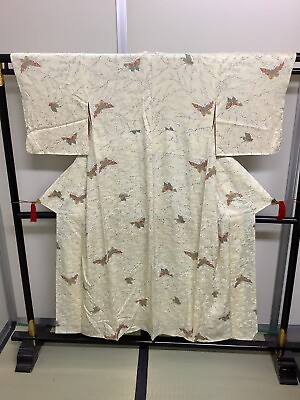 #ad Japanese Vintage Kimono pure silk White expensive tradition dirt Height 61.02in $59.90