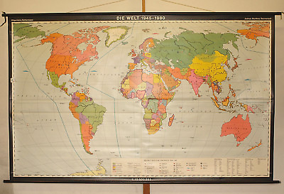 #ad School Wall Map World Map 1945 1980 267x169 Vintage 1982 Nuclear Weapons $384.17