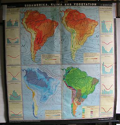 #ad Schulwandkarte South America Brasil Chile Argentinia a C 180x193 GDR 1981 $196.79