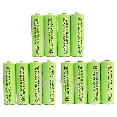 #ad 12 x AA 3000mAh Ni Mh 1.2V rechargeable battery Cell for MP3 RC Green US Stock $15.18