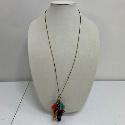 #ad Rainbow Tassel Necklace Gold Tone Chain Long Boho String Multicolor $7.99