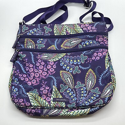 #ad Vera Bradley Paisley Purple Canvas Crossbody Bag Pockets Organizer $29.99