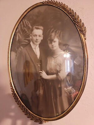 #ad Antique photograph newlyweds MINT CONDITION brass frame 20quot; X 14 quot; $475.42