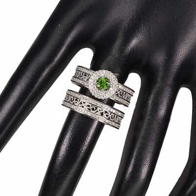 #ad Unheated Round Green Chrome Diopside 4mm Cz 925 Sterling Silver Matching Ring $74.50