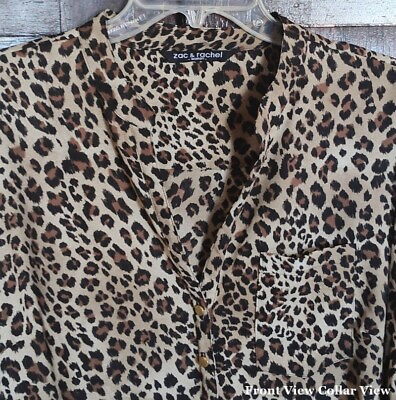 #ad ZAC AND RACHEL Blouse Women#x27;s 1X Top Cheetah Print Long Sleeve $16.95