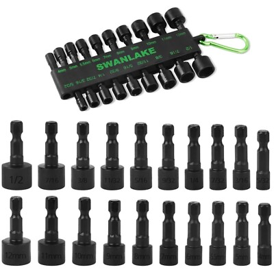 #ad 20PCS Power Nut Driver Set for Impact Drill 1 4” Hex Head Drill SAE and Metric $15.75