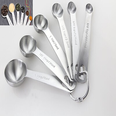 #ad 6 pcs Varisized Stainless Steel Measuring Spoons Engraved Marking Cooking Tool $5.75