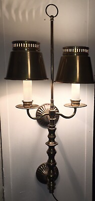 #ad Vintage Double Arm Wall Lamp With Metal Shades approximately 30quot;h X 13wquot; X9quot;d $65.99
