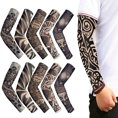 #ad 10 pcs Tattoo Cooling Arm Sleeves Cover UV Sun Protection Basketball Cycling $12.55
