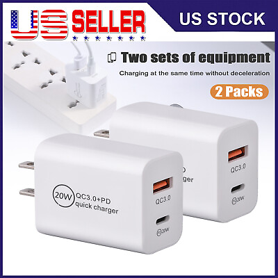#ad 2 PCS Fast PD Quick Charge 2 Port Adapter QC 3.0 USB Wall Charger Power 20W USA $10.79