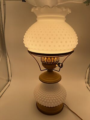 #ad Vtg Lamp Hurricane Lamp GWTW Electric Hobnail Milk Glass Parlor Boudoir 3 Way $99.00
