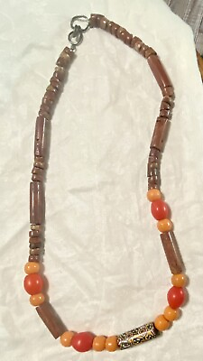 #ad Artisan African Trade Vintage Czech Glass And Bauxite Pipestone Beaded 25” WOW $110.00