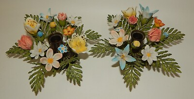 #ad Pair Vintage Petites Choses USA Porcelain Flower Bouquet Candle Holders $109.99