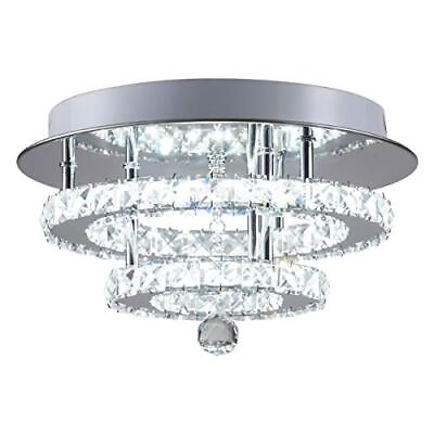 #ad #ad Crystal Chandeliers Modern Crystal Flush Mount Chandelier 11.8quot; Round LED Cei... $64.83