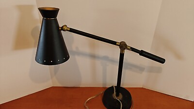#ad Adjustable Swing Arm Desk Lamp Black With Brass Accents Vintage MCM Style $79.95