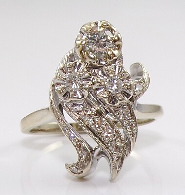#ad VTG Antique Art Deco 14K White Gold 0.50ctw. Multi Diamond Ring Size 7 LNC2 $599.99