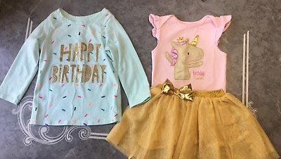 #ad unicorn birthday girl outfit tulle skirt 18 Month cat jack extra shirt size 2 $20.34