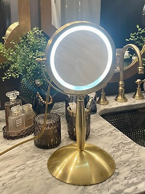 #ad Gold Vanity Mirror Table Top Lighted LED 5x Magnifying Makeup Stand Tested Plug $85.28