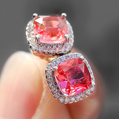 #ad New Amazing Yellow Pink Bi Color Tourmaline Gemstone Silver Women Stud Earrings $6.58