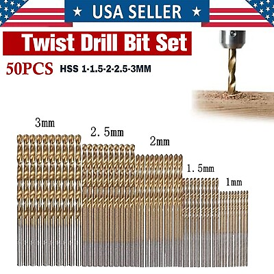 #ad Titanium Coated Twist Drill Bit Set 1 1.5 2 2.5 3Mm Hss Wood Metal Drilling Tool $7.30