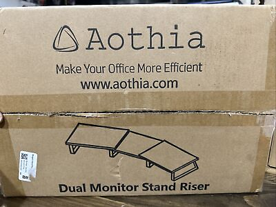 #ad Aothia Large Dual Monitor Stand Riser Solid Wood Desk Dual Black Walnut $69.99
