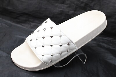 #ad Madden Girl Women Size 10M White Quilted Silver Studded Slip On Slide Sandals $17.36