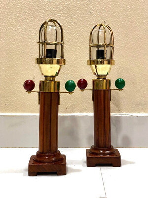 #ad Vintage Marine Style Nautical Industrial Brass and Wooden Antique Lamp 2 Pcs $259.00