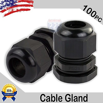 #ad 100 Pieces PG21 Black Waterproof Connector Gland 13 18mm Dia Cable $120.00