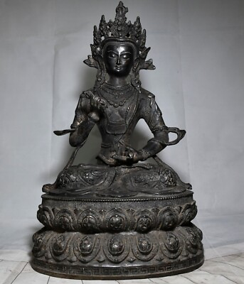#ad 14.6quot; Old Antique Tibet Tibetan Buddhism temple Bronze Vajrasattva Buddha statue $462.00