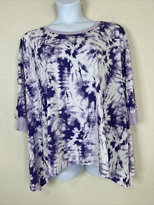 #ad Cozy Womens Plus Size 2X Purple Tie Dyed Crew Neck Shirt 3 4 Sleeve $16.15