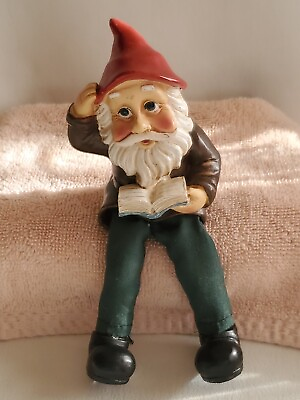 #ad Old Gnome W Hanging Legs Resin Shelf Decor Figurine VTG Old Man $28.29