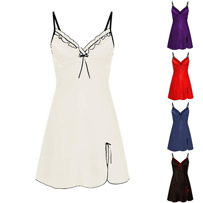 #ad ⭐⭐⭐Women Sexy Satin Chemise Lingerie Sleepwear Nightdress Cami Dress Nightwear $10.87