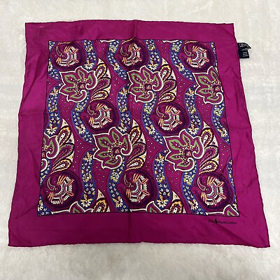 #ad VTG POLO Ralph Lauren Pink Floral Paisley Silk Square Scarf 18” Hand Made $40.00