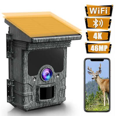 #ad 4K WiFi Bluetooth Trail Hunting Camera 46MP Solar Wildlife Game Cam Night Vision $89.54
