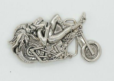 #ad Sexy Biker Girl on Motorcycle Belt Buckle American Western Silver Vintage Buckle $8.99