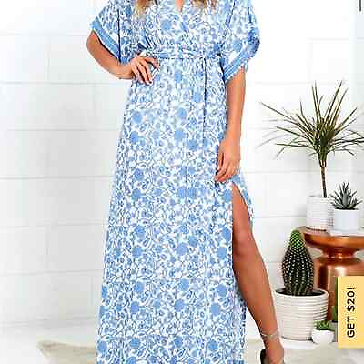 #ad Lulu#x27;s Wherefore Art Thou Blue Floral Maxi Dress $55.00