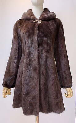 #ad NWOT 100% Genuine Mink Hooded Long Coat Thick Fur A Line Fits US S M 4 8 $1250.00