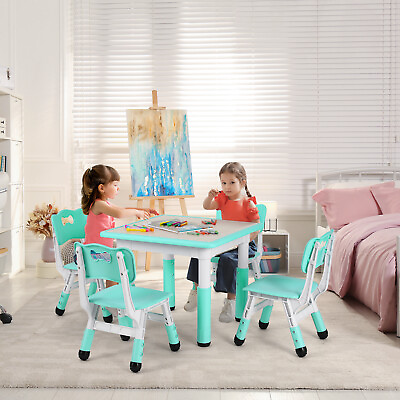 #ad Kids Table and Chairs Set Height Adjustable Toddler Dining Art Craft Desk Green $93.99